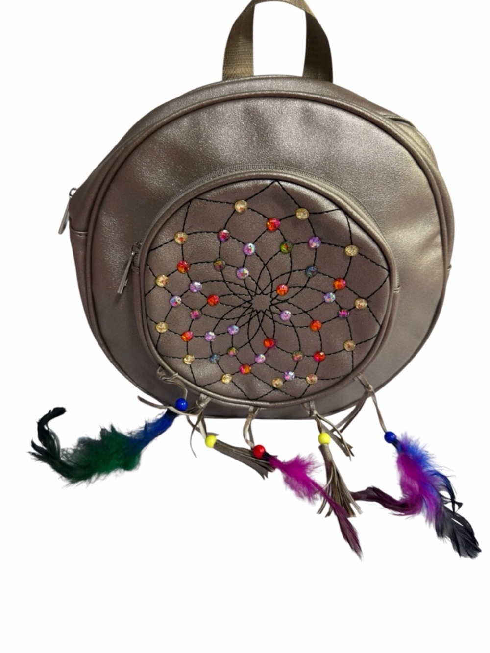 NWOT Olivia Miller Handbags Collection Round Mini Backpack Gold Dreamcatcher